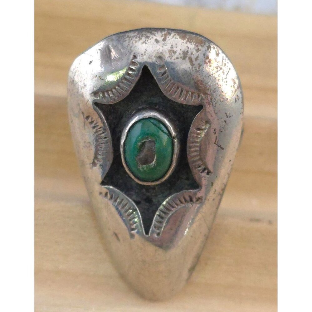 Handcrafted Sterling Silver 925 & Turquoise Vintage Ring Starburst Design READ - Picture 2 of 12